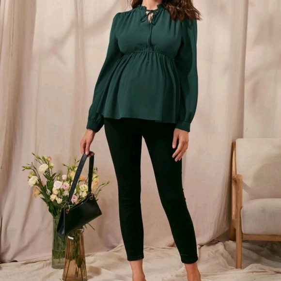 Maternity Frill Tie Neck Peplum Top - Picture 5 of 6